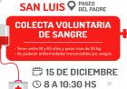 ESTE JUEVES 15 HABRÁ UNA COLECTA VOLUNTARIA DE SANGRE EN LA CIUDAD CAPITAL